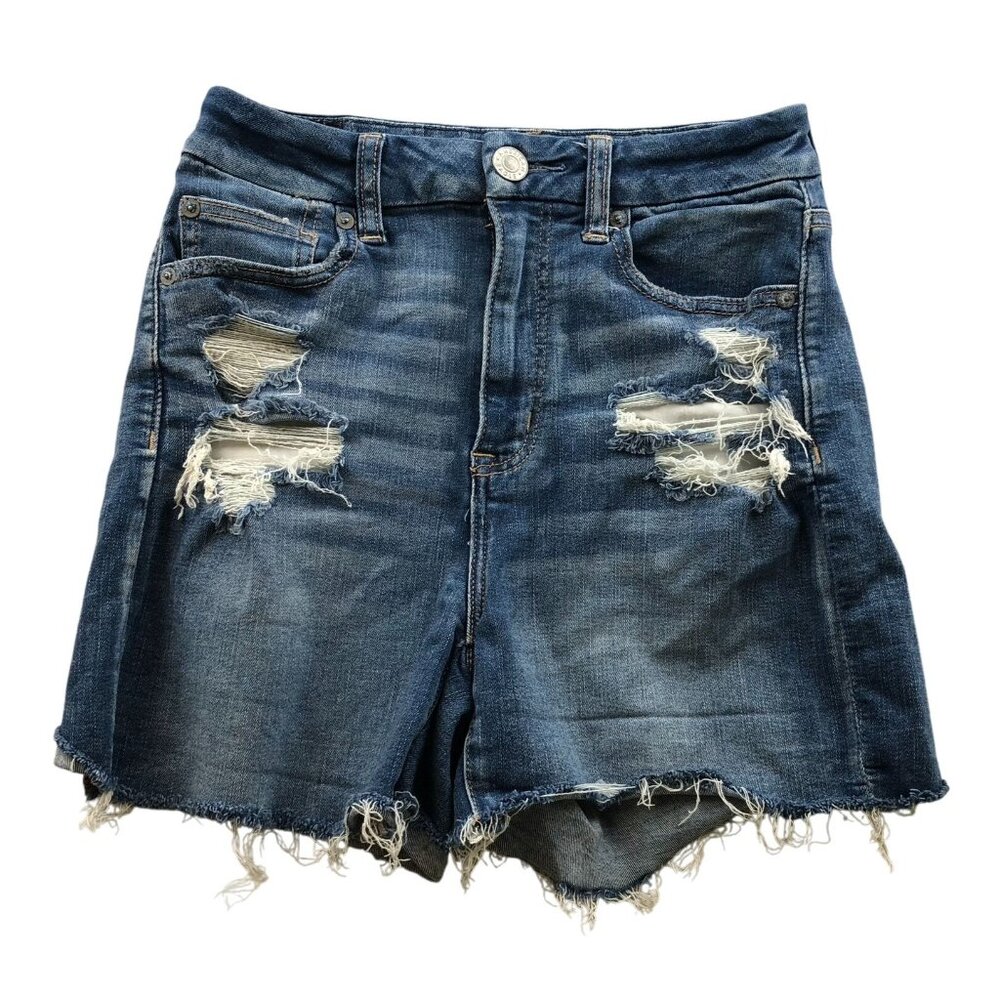 American Eagle Womens Jean Shorts Size 4 Curvy Hi-Rise Shortie Blue Denim Y2K